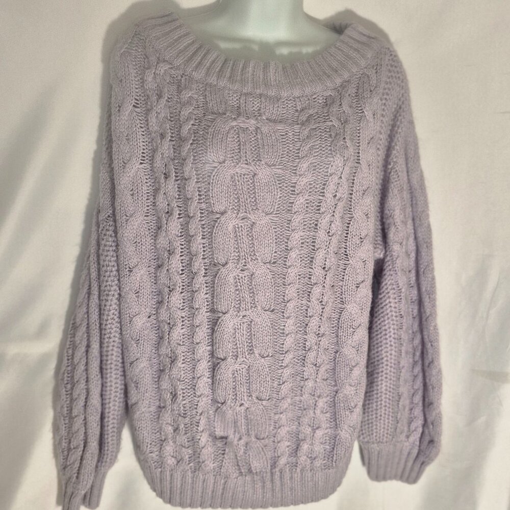 MILITARY HIPPIE pretty light purple knit sweater w/ boat neck size 2XL